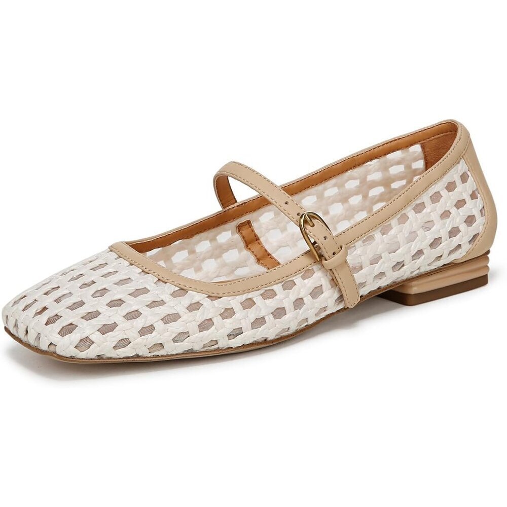 Franco Sarto Womens Ivory White Cage Faux Leather Tinsley Mary Jane Ballet Flats